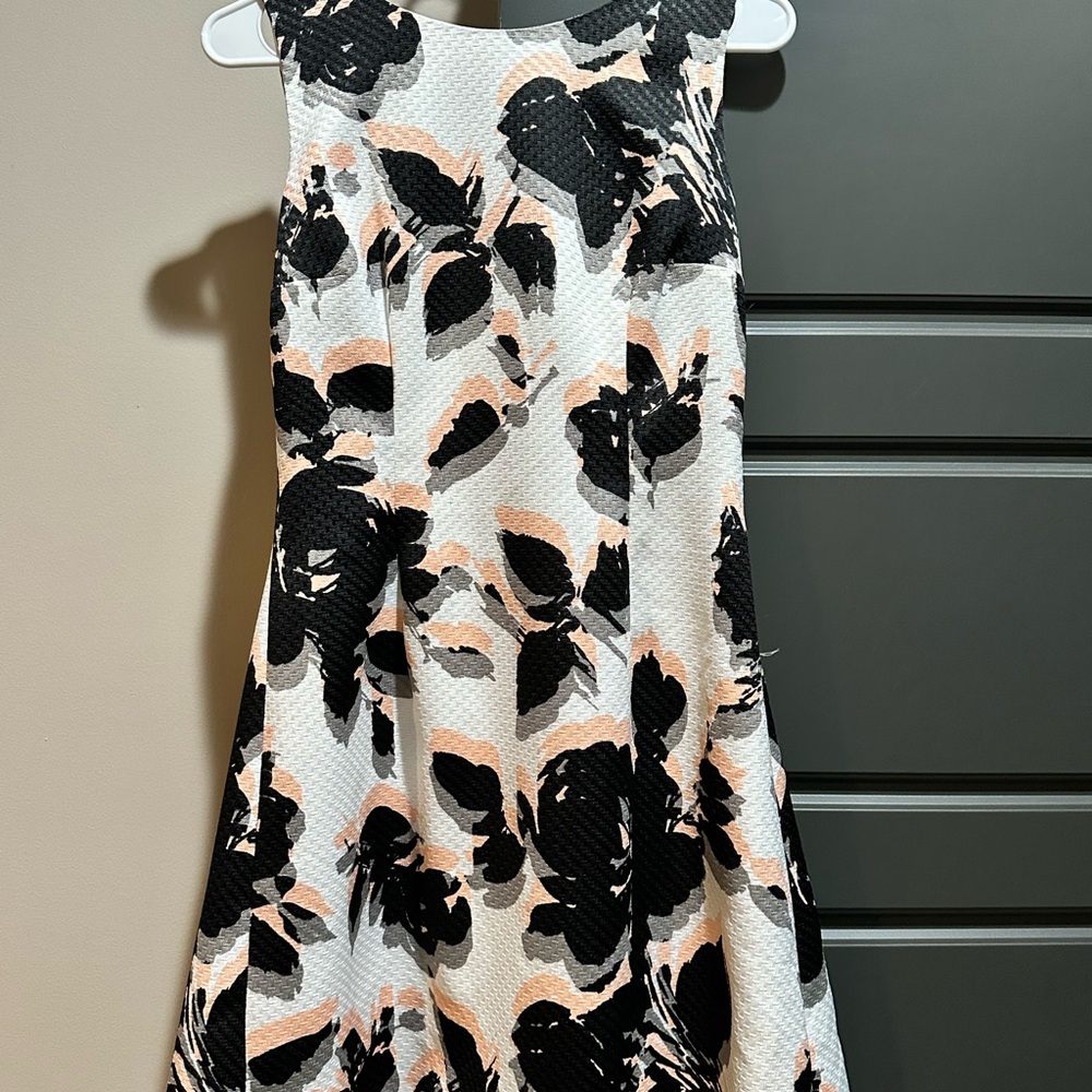 Worthington Floral Embossed Fit & Flare Dress Sleeveless Black Pink Size 6